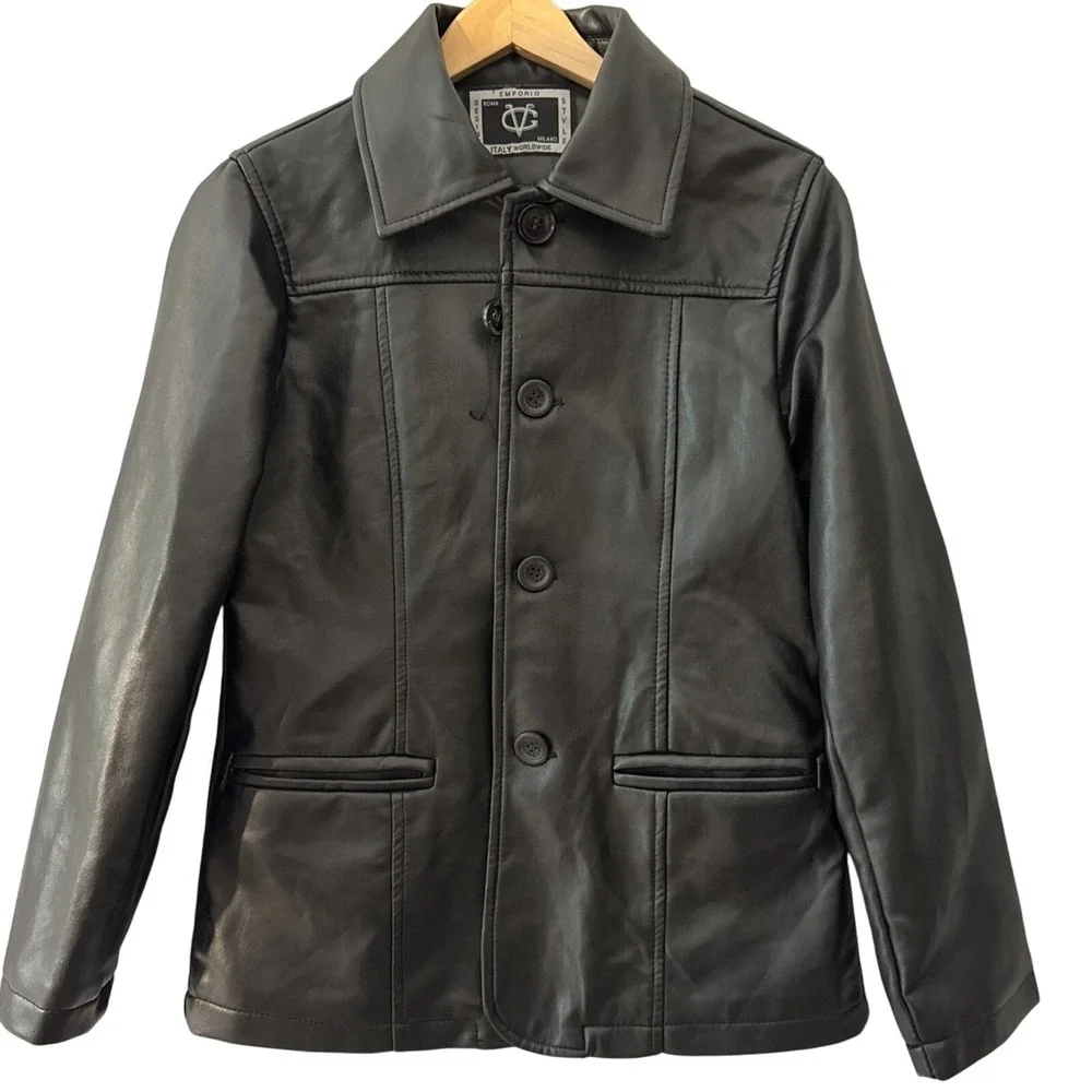Emporio Italy Worldwide Faux Leather Jacket Women Medium Black Blazer Coat Chic